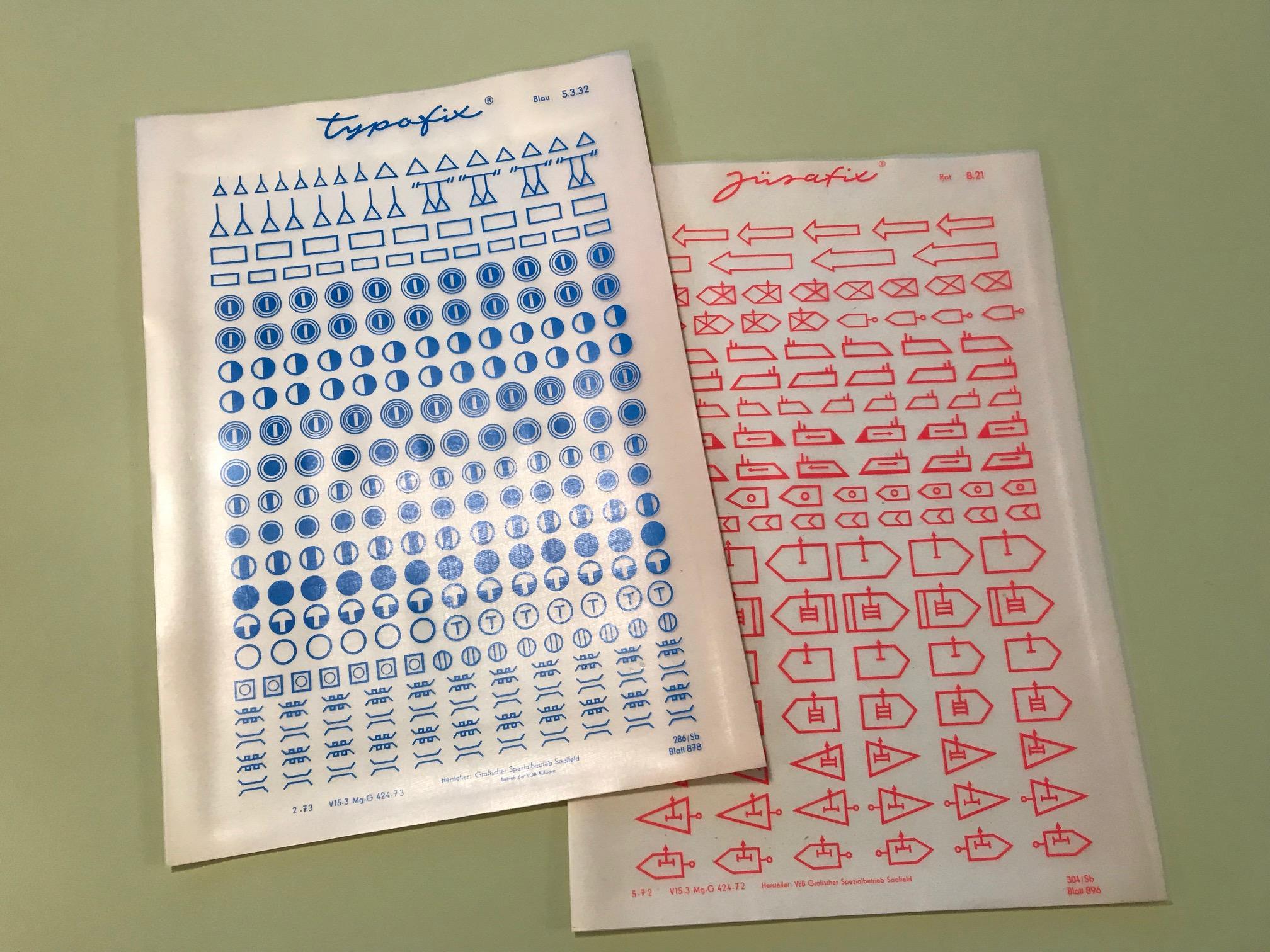 4 Stück DDR typofix Folie Buchstaben/Zahlen Rubbelbilder