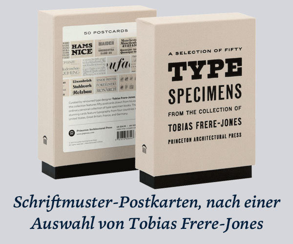 50 Postkarten mit Schriftmustern aus der Sammlung von Tobias Frere-Jones